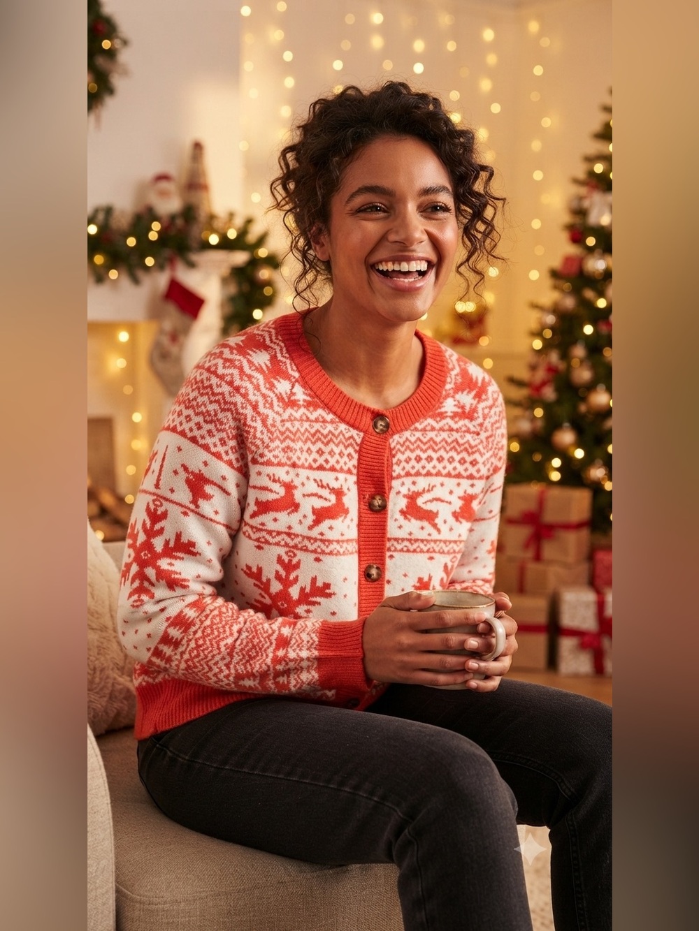 SIZE XL DEC. 25th® Holiday Cardigan Sweater Red White Festive